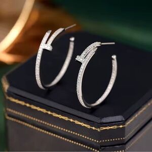 Just Un Clou Silver Crystal Nail Earrings